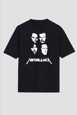 Metallica Baskılı Unisex Siyah Oversize Tişört - Tshirt
