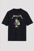 Metallica Baskılı Unisex Siyah Oversize Tişört - Tshirt