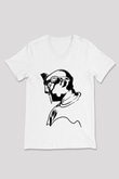 Mf Doom Baskılı Beyaz Unisex V Yaka Tişört - Tshirt