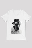 Mf Doom Baskılı Beyaz Unisex V Yaka Tişört - Tshirt