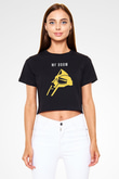 Mf Doom Baskılı Siyah Crop Top Kadın Tişört - Tshirt
