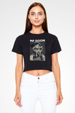 Mf Doom Baskılı Siyah Crop Top Kadın Tişört - Tshirt