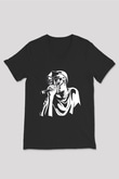 Mf Doom Baskılı Unisex Siyah V Yaka Tişört - Tshirt