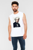 Michael Faraday Yazılı Portre Baskılı Unisex Kolsuz Beyaz Tişört - Tshirt