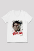 Michael Jackson Beyaz Unisex V Yaka Tişört T-Shirt