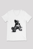 Mickey Baskılı Unisex Beyaz  V Yaka Tişört
