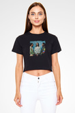 Migos Baskılı Crop Top Siyah Kadın Tişört