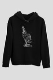 Mikroskop Baskılı Unisex Siyah Kapüşonlu Sweatshirt