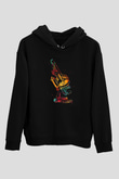 Mikroskop Renkli Baskılı Unisex Siyah Kapüşonlu Sweatshirt