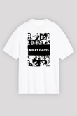 Miles Davis Baskılı Beyaz Unisex Oversize Tişört - Tshirt