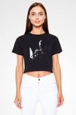 Miles Davis Baskılı Siyah Crop Top Kadın Tişört - Tshirt