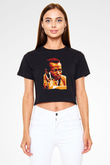 Miles Davis Baskılı Siyah Crop Top Kadın Tişört - Tshirt