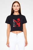 Miles Davis Baskılı Siyah Crop Top Kadın Tişört - Tshirt