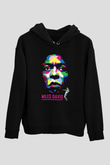 Miles Davis Baskılı Unisex Siyah Kapüşonlu Sweatshirt