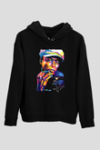 Miles Davis Baskılı Unisex Siyah Kapüşonlu Sweatshirt