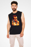 Miles Davis Baskılı Unisex Siyah Kolsuz Tişört - Tshirt
