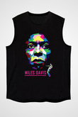 Miles Davis Baskılı Unisex Siyah Kolsuz Tişört - Tshirt