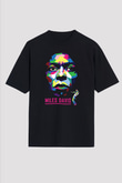 Miles Davis Baskılı Unisex Siyah Oversize Tişört - Tshirt
