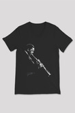 Miles Davis Baskılı Unisex Siyah V Yaka Tişört - Tshirt