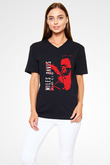 Miles Davis Baskılı Unisex Siyah V Yaka Tişört - Tshirt