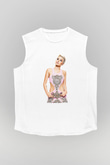 Miley Cyrus Baskılı Beyaz Unisex Kolsuz Tişört - Tshirt