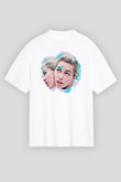 Miley Cyrus Baskılı Beyaz Unisex Oversize Tişört - Tshirt