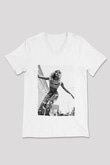 Miley Cyrus Baskılı Beyaz Unisex V Yaka Tişört - Tshirt