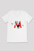 Miley Cyrus Baskılı Beyaz Unisex V Yaka Tişört - Tshirt