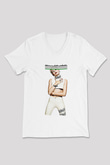 Miley Cyrus Baskılı Beyaz Unisex V Yaka Tişört - Tshirt