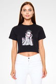 Miley Cyrus Baskılı Siyah Crop Top Kadın Tişört - Tshirt