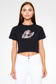 Miley Cyrus Baskılı Siyah Crop Top Kadın Tişört - Tshirt