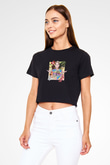 Miley Cyrus Baskılı Siyah Crop Top Kadın Tişört - Tshirt