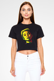 Miley Cyrus Baskılı Siyah Crop Top Kadın Tişört - Tshirt