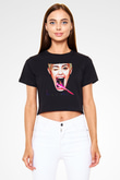 Miley Cyrus Baskılı Siyah Crop Top Kadın Tişört - Tshirt