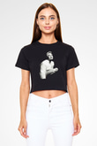 Miley Cyrus Baskılı Siyah Crop Top Kadın Tişört - Tshirt