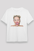Miley Cyrus Baskılı Unisex Beyaz Tişört - Tshirt