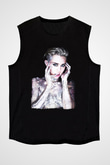 Miley Cyrus Baskılı Unisex Siyah Kolsuz Tişört - Tshirt