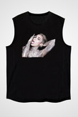 Miley Cyrus Baskılı Unisex Siyah Kolsuz Tişört - Tshirt