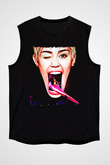 Miley Cyrus Baskılı Unisex Siyah Kolsuz Tişört - Tshirt