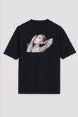Miley Cyrus Baskılı Unisex Siyah Oversize Tişört - Tshirt