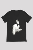 Miley Cyrus Baskılı Unisex Siyah V Yaka Tişört - Tshirt