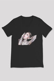 Miley Cyrus Baskılı Unisex Siyah V Yaka Tişört - Tshirt