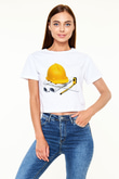 Mimar Beyaz Croptop Tişört