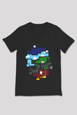 Minecraft Siyah Unisex V Yaka Tişört T-Shirt