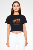 Missy Elliott Baskılı Crop Top Siyah Kadın Tişört