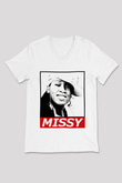 Missy Elliott Beyaz Unisex V Yaka Tişört