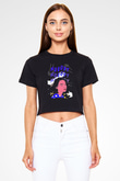 Mitski Baskılı Baskılı Siyah Crop Top Kadın Tişört - Tshirt