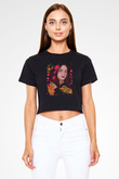 Mitski Baskılı Baskılı Siyah Crop Top Kadın Tişört - Tshirt