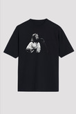 Mitski Baskılı Baskılı Unisex Siyah Oversize Tişört - Tshirt