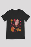 Mitski Baskılı Baskılı Unisex Siyah V Yaka Tişört - Tshirt